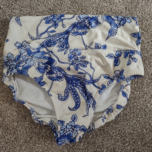 Tara Grinna bikini blue floral size 6 high rise size 34 off the shoulder top - Picture 2 of 13